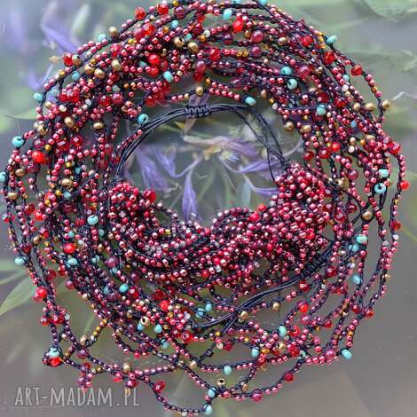 naszyjnik bransoletka mix czerwieni i czerni kolorowe korale unikat, komplet