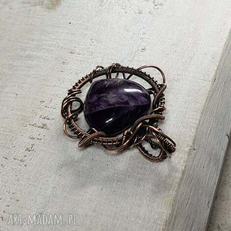 Ametystowe serce - naszyjnik wire wrapping z miedzi, 45-50 cm