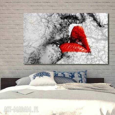 Obraz XXL Usta 1 120x70 cm - pocałunek w kolorze czerwonym na płótnie Canvas