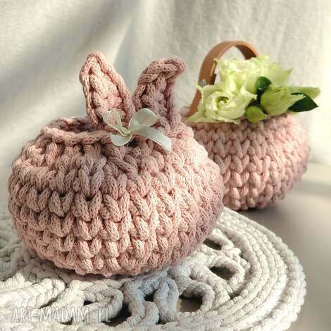 Dwa małe koszyczki ze sznurka na Wielkanoc handmade - różowe
