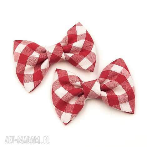 Spinki do włosów Kokardki Czerwone w Kratkę - 2 szt. Handmade Momilio Art