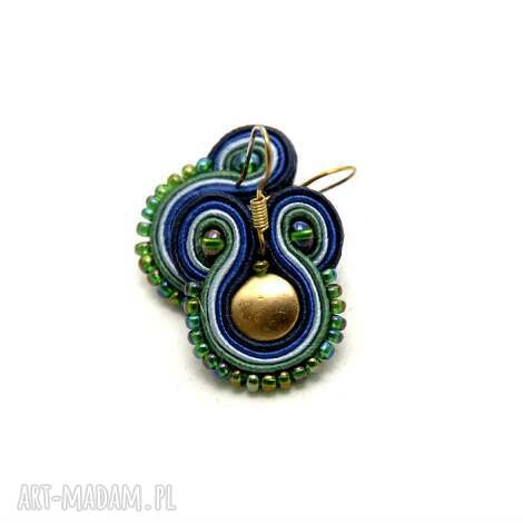 kolczyki sutasz, soutache, sznurek, złote, granatowe, zielone, kolorowe