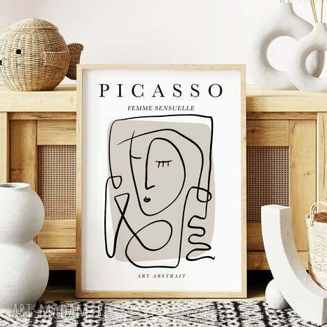 Plakat w stylu Picasso 61x91 cm - beżowa kobieta w szkicu