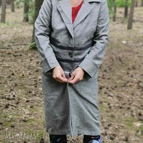 płaszcz damski szary materiał z domieszką wełny, rozmiar m l pacha - pacha