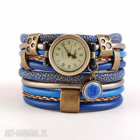 zegarki zegarek-bransoletka niebieski, z ceramiczną zawieszką, owijany, zegarek