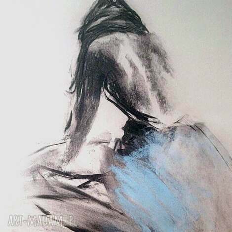 Blue - grafika 100x70 do sypialni - pastel i węgiel (art-Madam.pl)