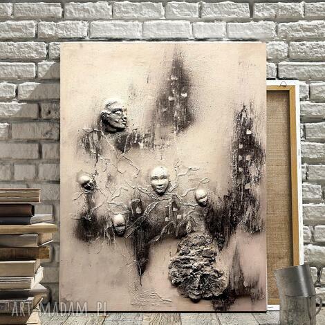 Obraz 3D „Drzewo Życia” w szarości - surrealistyczna faktura, 60x80 (unikat)