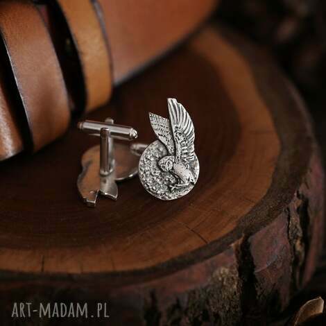 Cztery Humory: spinki do koszuli z sową płomykówką i księżycem spinki