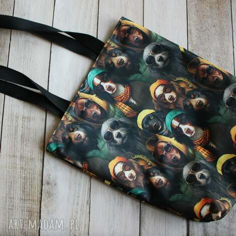 Torba shopperka na ramię w psy - wodoodporna z kieszonką, hand-made