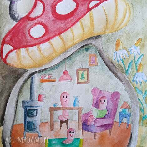 dom robaczków (obrazek, akwarela, prezent, dla dziecka, urodziny, ilustracja)