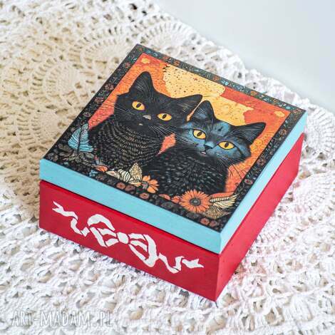 pudełko drewniane - aaa kotki dwa koty, miłość, kociara niej, panna