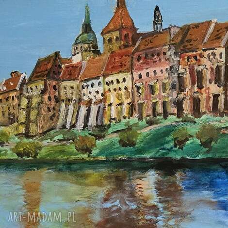 Obraz Grudziądz - pejzaż miasta i natury, ręcznie malowany 30x45x2 cm, gotowy do zawieszenia