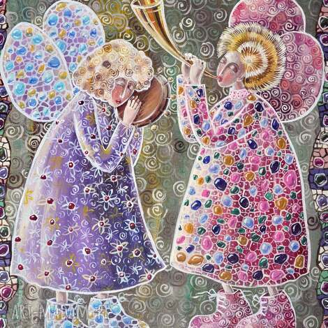 Obraz na płótnie Canvas „Muzycy - Pieśń Aniołów” 35 x 42 cm | Marina Czajkowska