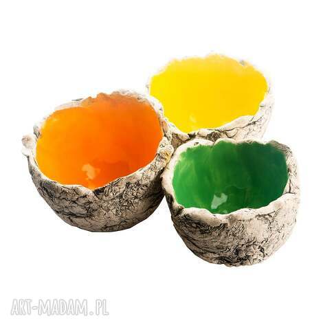 Zestaw 3 wiosennych miseczek ceramicznych soczyste kolory - ręcznie robione