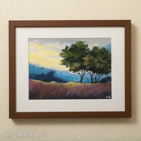 Pejzaż z drzewami 18x24 cm - pastele suche na papierze Pastelmat