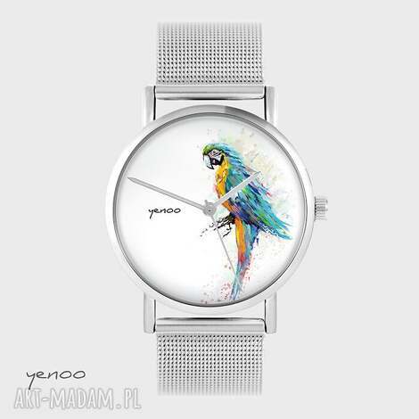 zegarek, bransoletka - turkusowa papuga metalowy unikatowy, prezent