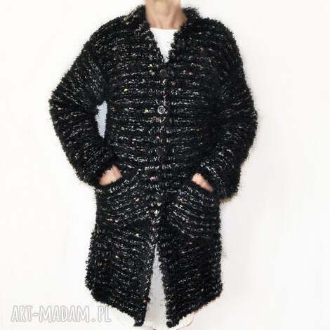prosty, elegancki sweter robiony na drutach żakiet ręcznie, włóczki