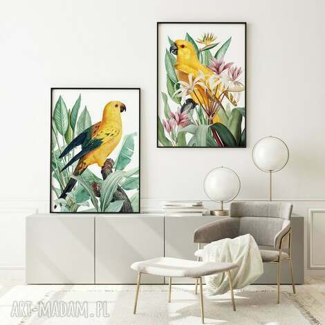 Zestaw 2 plakatów #39 80x120 cm - żółte ptaki i botaniczna zieleń