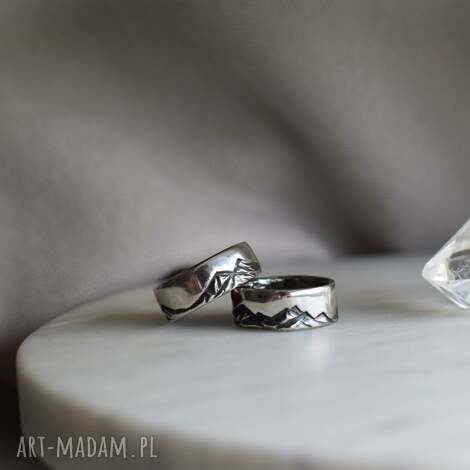srebrna obrączka z górami (górska, górska biżuteria srebro)