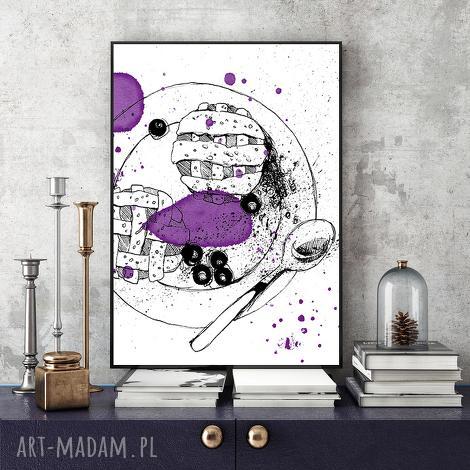 Odrobina Słodyczy - ilustracja A4 do kuchni, grafika deser (ciastko w czerni, bieli i fiolecie)