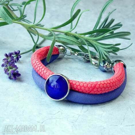 Bransoletka z rzemieni z przekładką KORALE I SZAFIRY - handmade Chodelska Art Studio