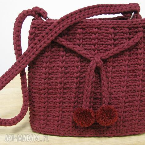 torebka na ramię bordowa, bag mała, szydełkowa crochet