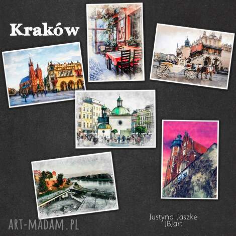 kraków w akwareli - zestaw 6 grafik rozmiarze 13x18 cm prezent