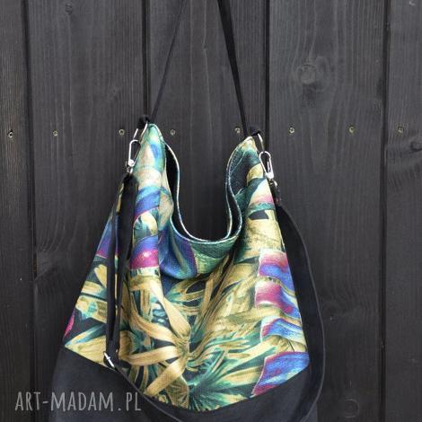 torba hobo xxl - print, monstera worek liście płótno