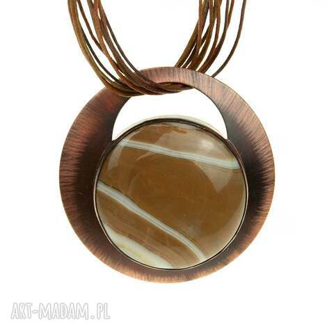 Miedziany naszyjnik z karmelowym agatem handmade