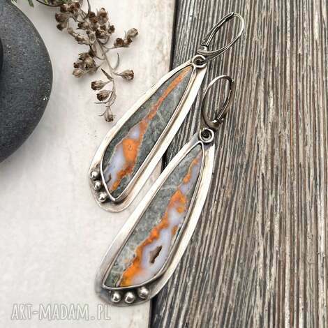 agat wyszukany - srebrne, niepowtarzalne kolczyki, prezent dla kobiety, niewykły