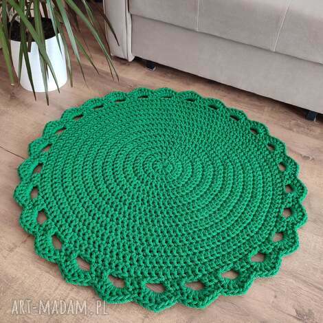 Dywan okrągły szydełkowy ze sznurka bawełnianego 80 cm boho (ręcznie robiony)