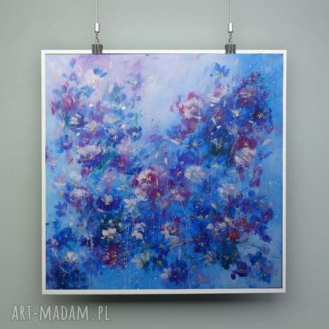 Granatowy wieczór - plakat abstrakcyjne kwiaty 40x40 i 30x30 w oprawie