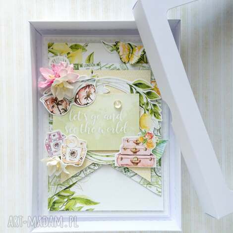 Kartka wakacyjna 02 w pudełku - ręcznie robiona scrapbooking z miejscem na życzenia