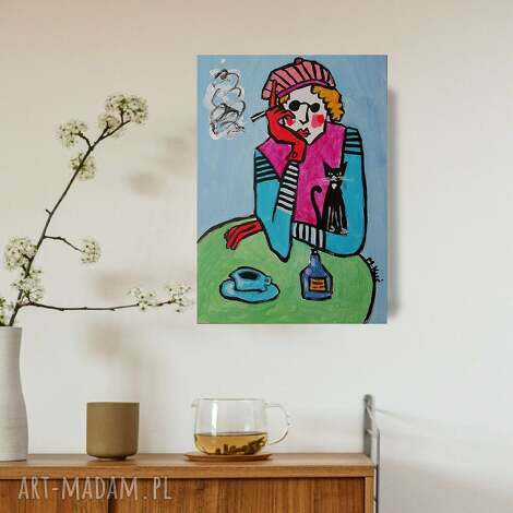 wyjątkowy obraz do salonu babcia z papieroskiem, obrazy na zamówienie, malarstwo