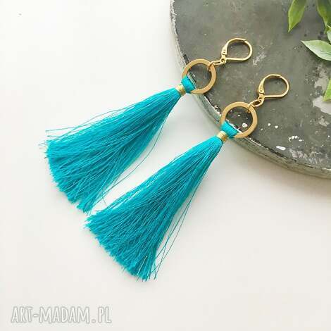 Boho turkusowe kolczyki z chwostami Ilovehandmade - ultralekkie 316L