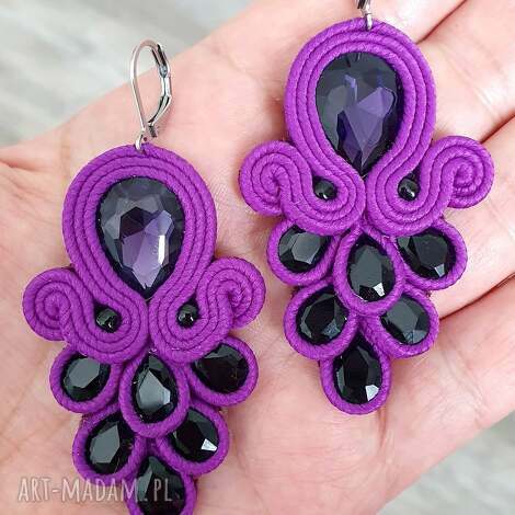 kolczyki sutasz purple, soutache stal chirurgiczna