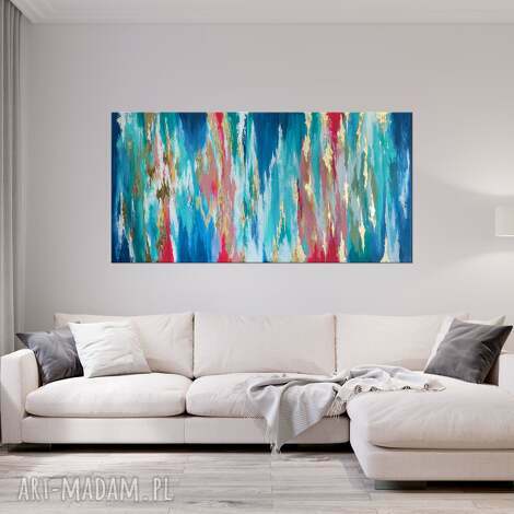 Golden Rainbow 70x140 - złota tęcza, abstrakcyjny obraz na płótnie