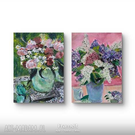Kompozycja kwiatów - obraz akrylowy 30x40 ręcznie malowany, gotowy do zawieszenia