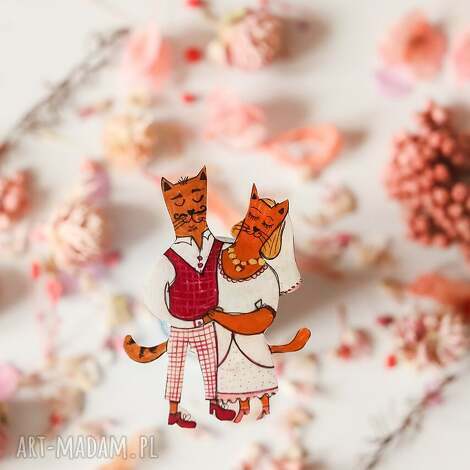 broszka z kotami na prezent ślubny kociarzy młodej