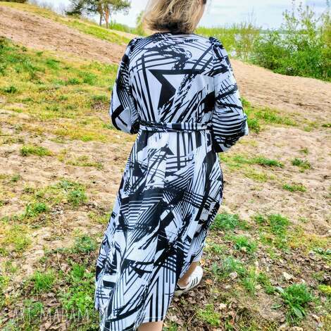 sukienka długa wzor geometria rozmiar l/xl gemetria elegancko co dzień, eko