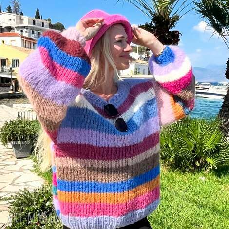Sweter oversize w paski z alpaki i merynos - art-Madam.pl