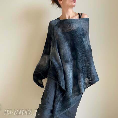 poncho narzutka bawełniana szary grafit, ponczo, tunika unikat, prezent