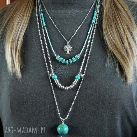 Turkusowy naszyjnik 3w1 BOHO handmade - 3 style w jednym