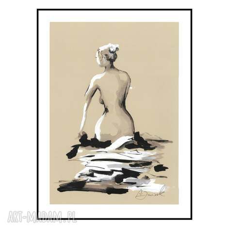 Jestem - grafika malowana ręcznie 30 x 21 cm, akt kobiety