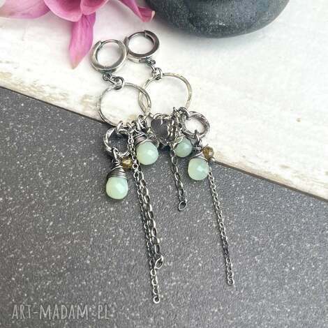 Ewasko, chalcedon i koniczynka - srebrne kolczyki - kolczyki srebrne, lekkie, letnie