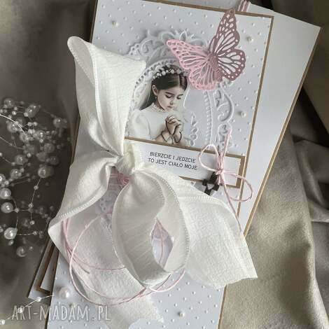 Pamiątka Pierwszej Komunii Świętej dla dziewczynki - duża kartka scrapbooking Pure Craft