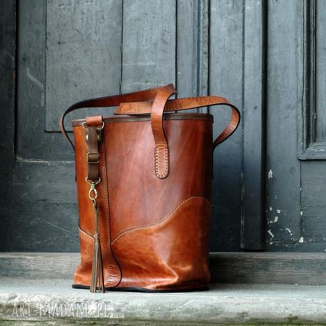 oryginalna torba ręcznie robiona skórzana z kopertówką julia ladybuq art ruda