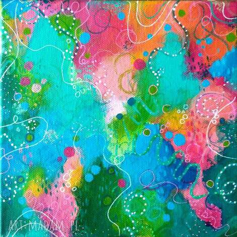 kolorowy abstrakcyjny obraz ręcznie malowany - moment of joy 20x20 cm