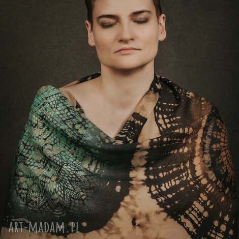 szaliki duży szal jedwabny mandala - river, slowfashion rękodzieło artfashion