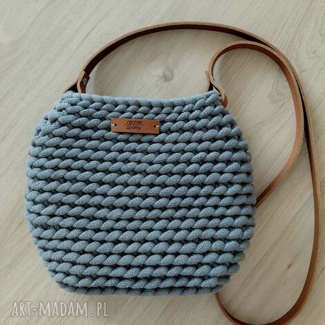 Sznurkowa torebka na ramię - stalowy kolor handmade